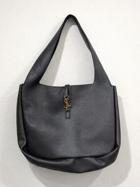 Saint Laurent Black Leather Shoulder Tote with Gold YSL Charm